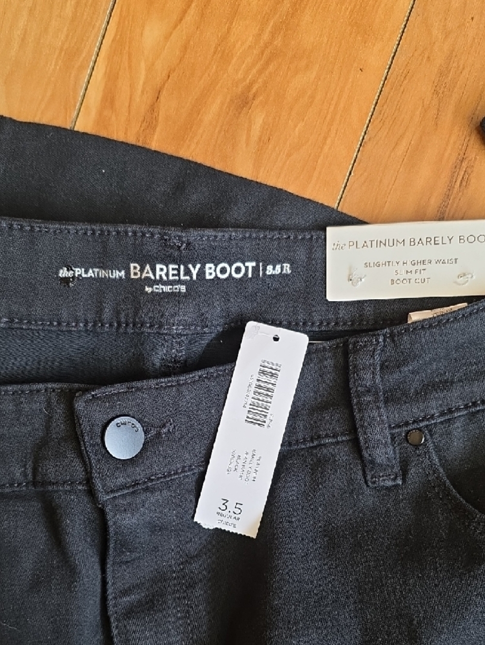 Chico's Platinum Barely Boot Black Stretch Denim 32” Ins Size 3.5 (18) NEW - Picture 5 of 14